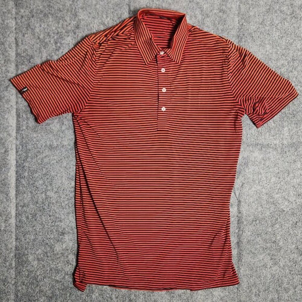 RLX Ralph Lauren Shirt Men M Orange‎ Black Striped Golf Short Sleeve Pullover